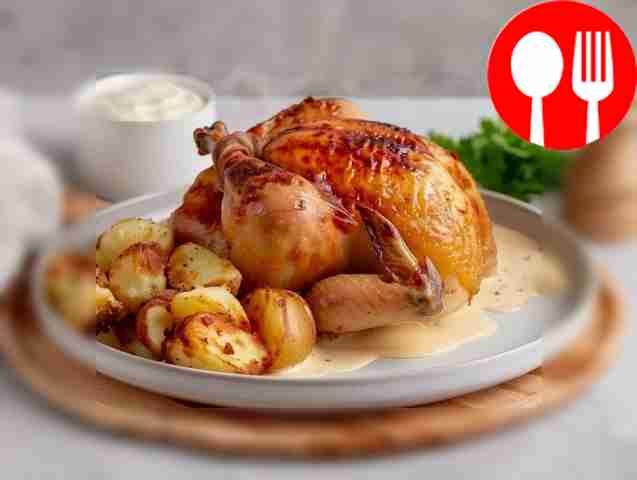Juicy chicken in yogurt with potatoes