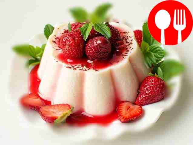 Curd and strawberry blancmange