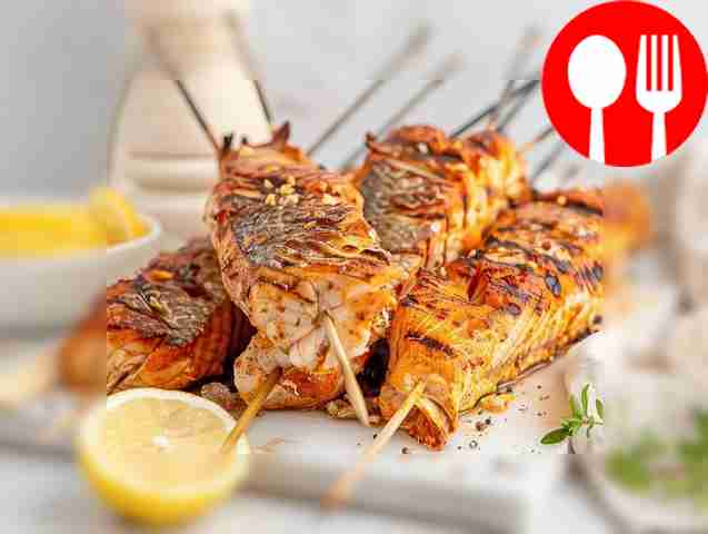 Carp shish kebab on charcoal