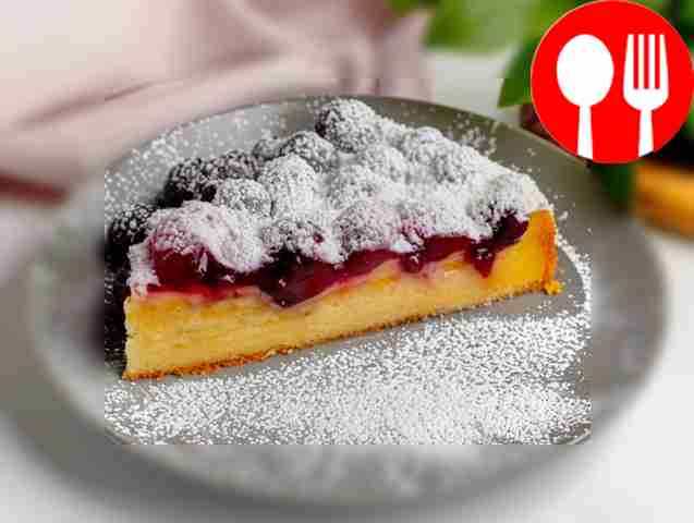 Delicate pie with cherries and blueberries