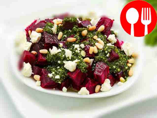 Original salad with beets and pesto sauce