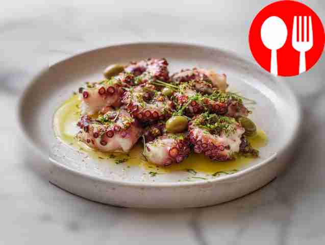 Tender marinated octopus in its own juice