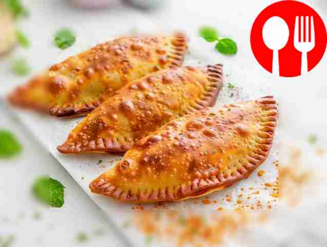 Crispy and juicy chebureks with sticky Adyghe cheese