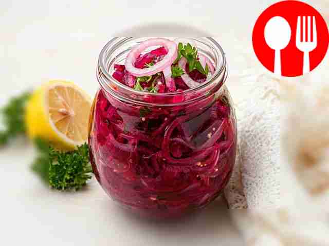 Bright beetroot salad with spicy mustard and coriander dressing