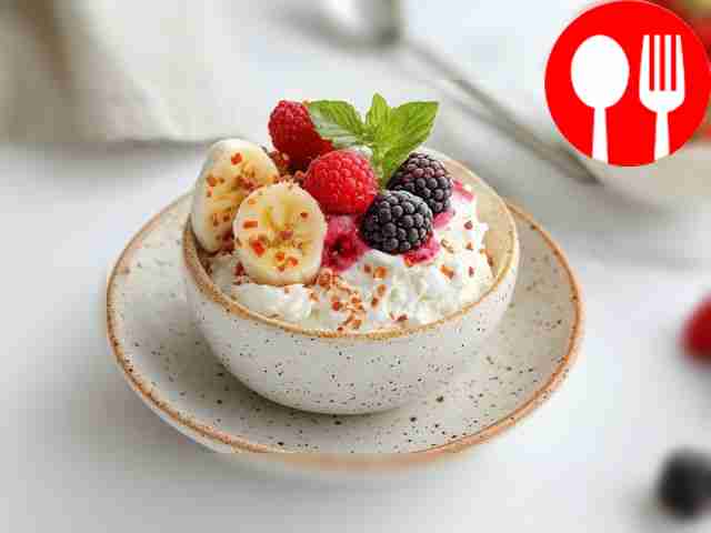 Healthy ice cream curd dessert with berry filling