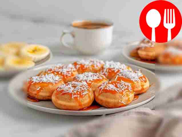 Пышные банановые пончики в карамельном сиропе