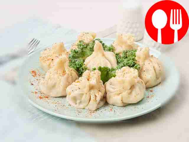 Homemade khinkali with minced meat