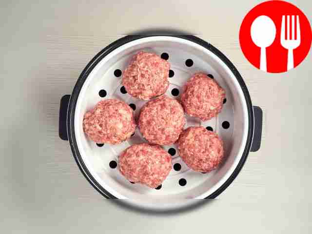 Steam the meatballs. Pour water into the...