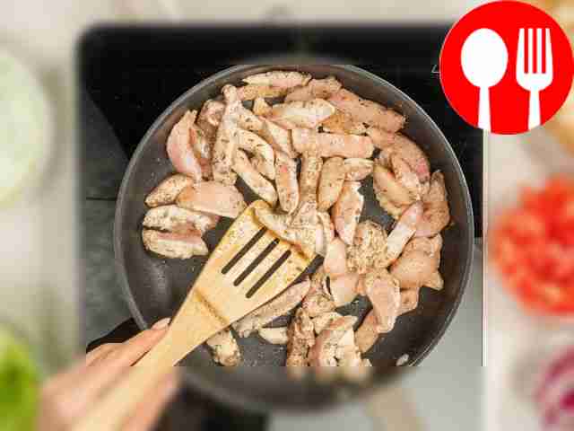 Fry the chicken fillet. Heat a little olive...