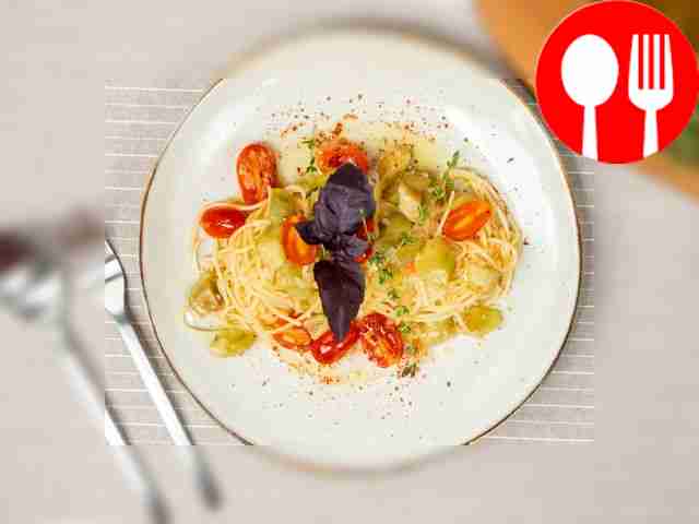 Before serving, sprinkle hot spaghetti with...