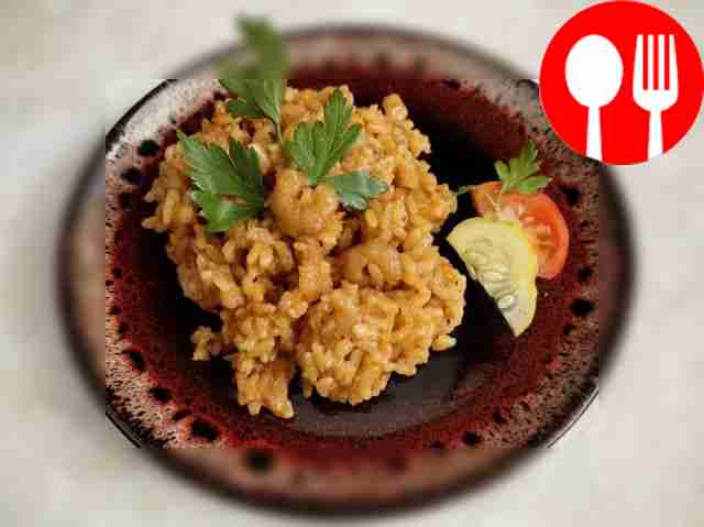 Tender pilaf with shrimps