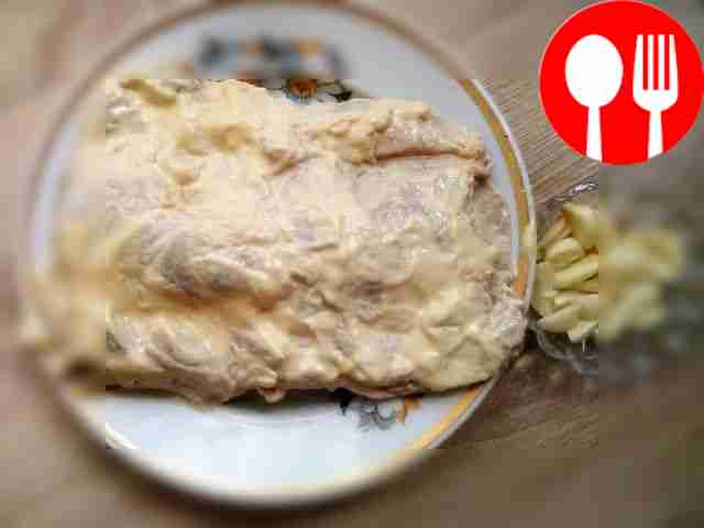 When the meat is soaked, make holes on its...