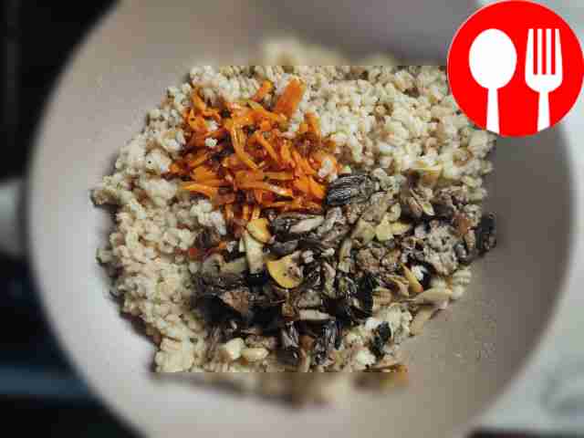 First, fry the mushrooms and add. Then fry the...