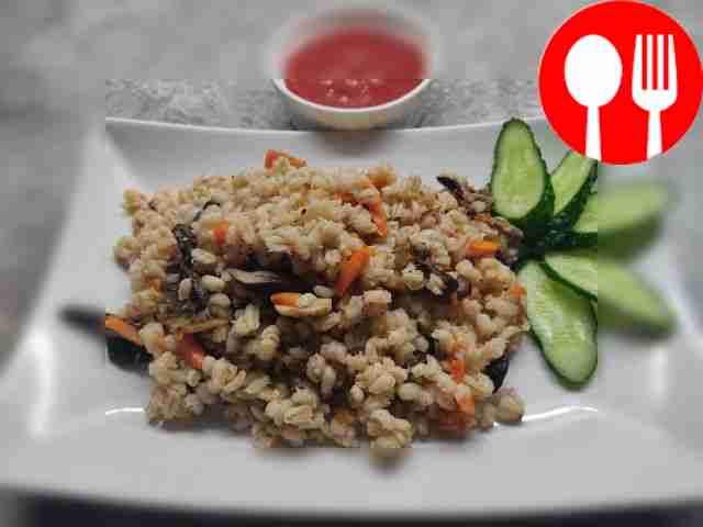 Tender pearl barley with mushrooms