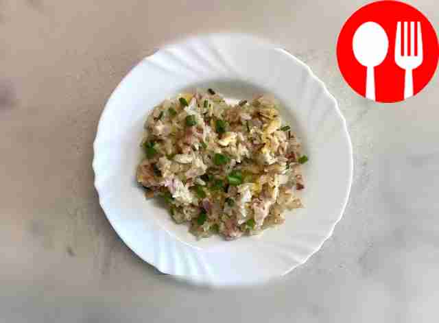 Serve the bacon and rice on its own, hot on a...