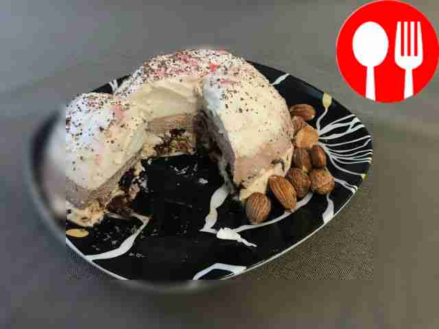 Sour cream soufflé with prunes
