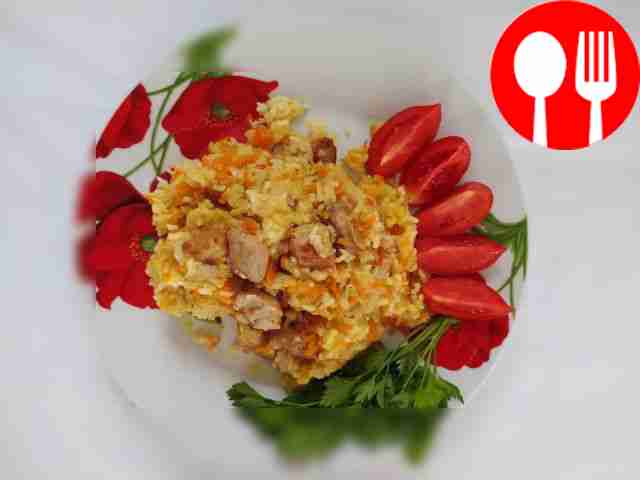 Crumbly pilaf with pork
