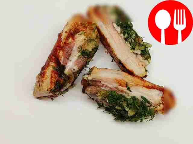 Thin slices of lard with adjika