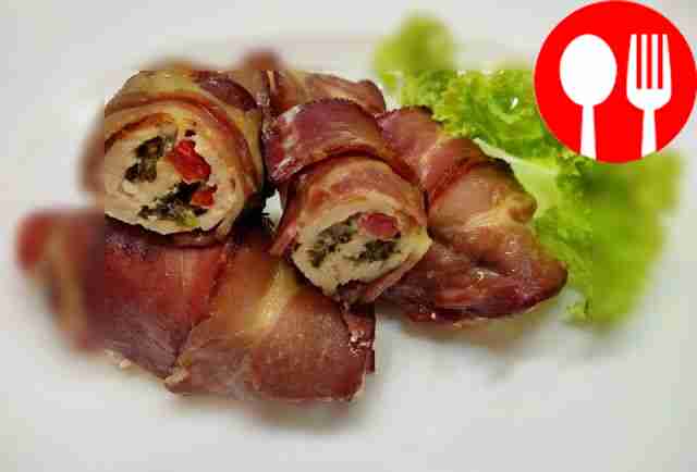 Hearty chicken with vegetables in bacon