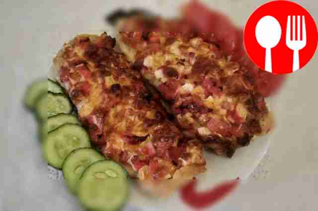 Tender chicken with crab sticks