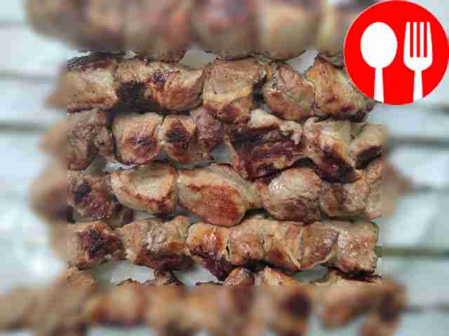 Pork shish kebab in mayonnaise-soy marinade