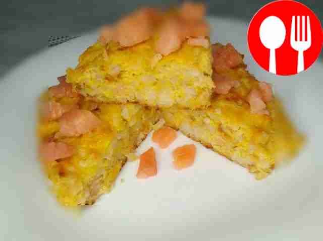 Cut the soufflé into portions. Place salmon...