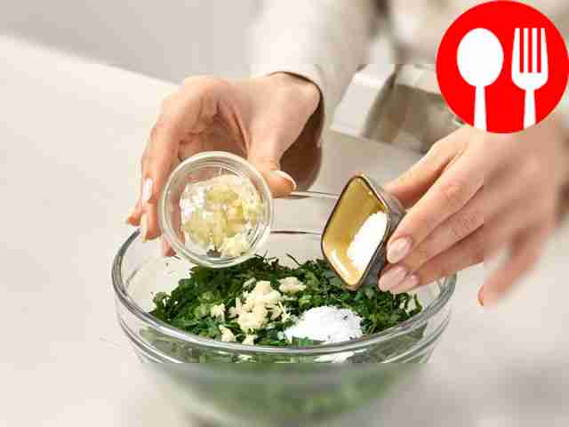 Salt the parsley with garlic. Place the garlic...