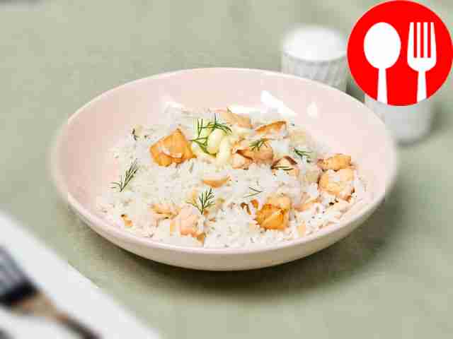 Rice porridge in a slow cooker with salmon