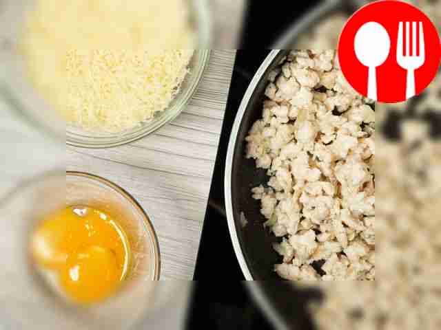 Приготовьте куриную начинку. Разогрейте...