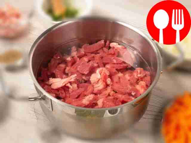 Cook the meat. Place the beef pieces in a...