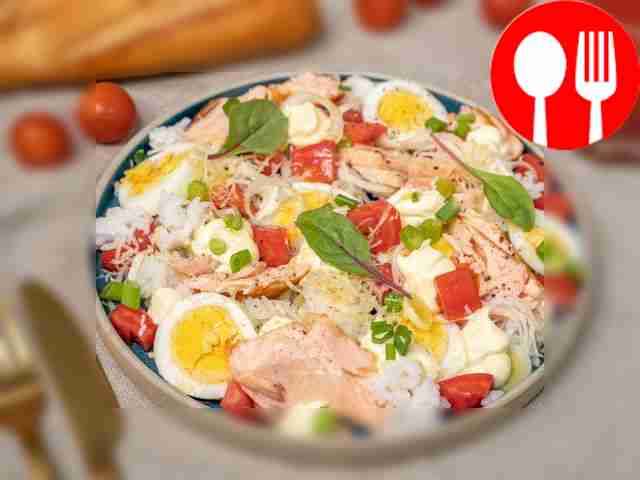 Salad with boiled salmon