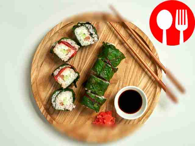 Place sushi maki on a flat serving plate and...
