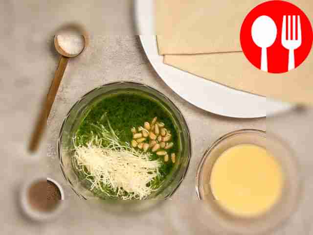 Приготовьте песто: в чашу блендера положите...