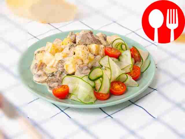 Телятина с картошкой и грибами