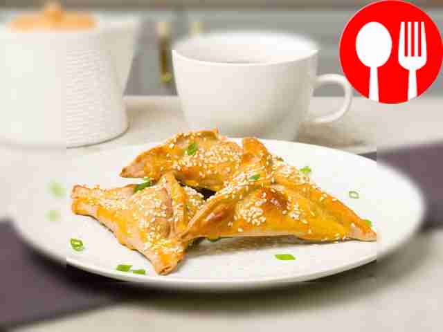 Samsa with cheese and herbs in the oven