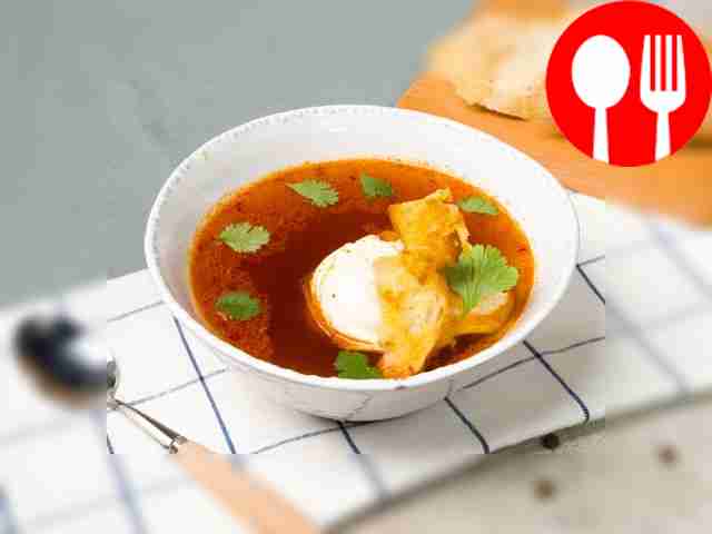 Spanish style garlic soup in the oven