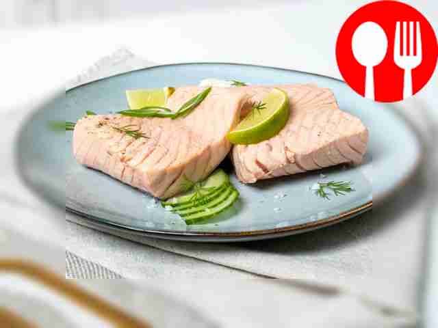 Steamed salmon steak