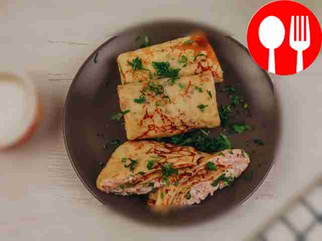 Pancakes with ham and cream cheese