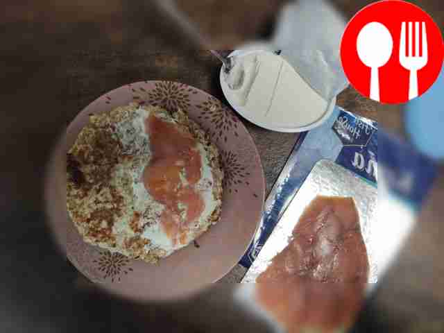 Place fish pieces on the greased pancake and...