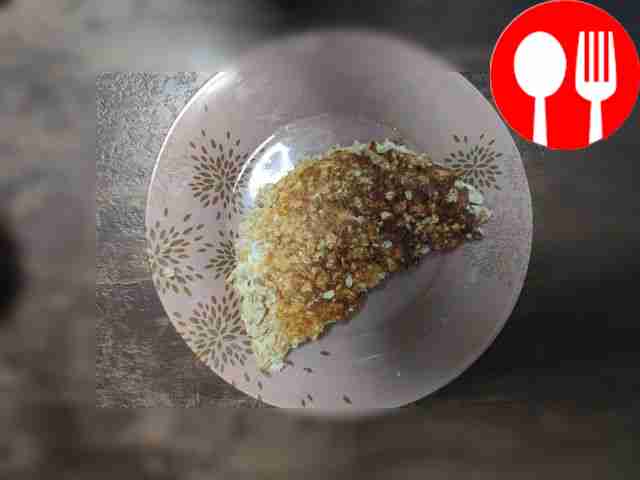 Oatmeal pancake with curd cheese and fish