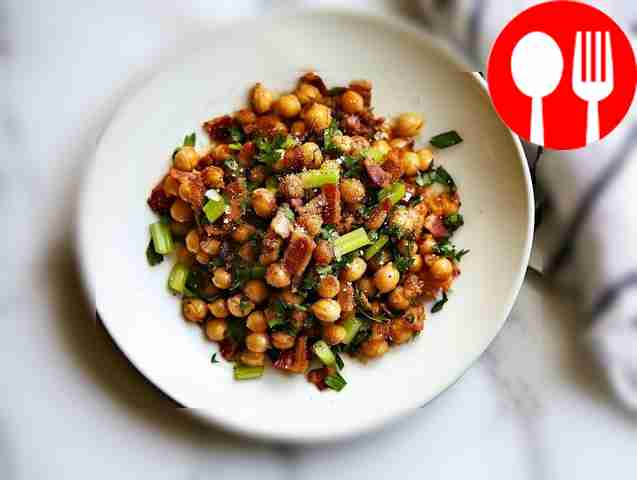 Roasted chickpeas with crispy bacon and spices