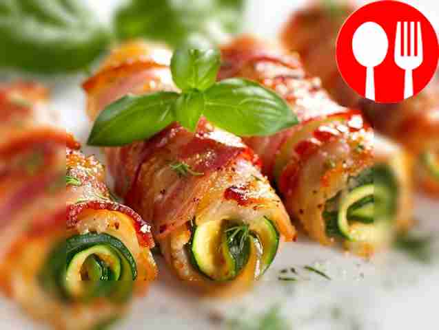 Запеченные рулетики из кабачков с беконом и кайенским перцем