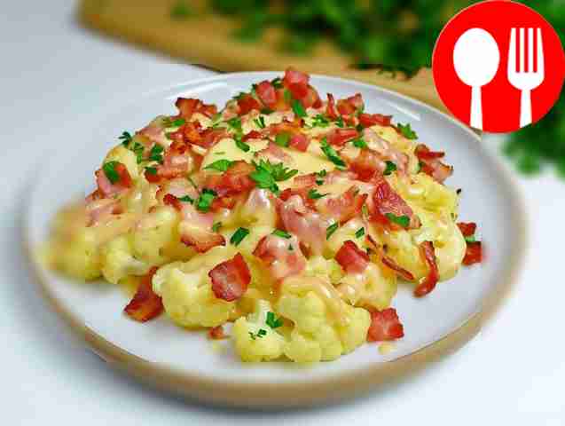 Tender cauliflower with bacon