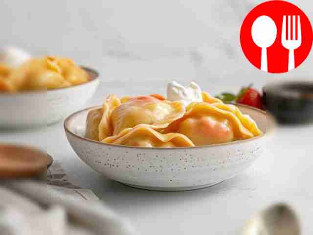 Homemade dumplings with strawberries