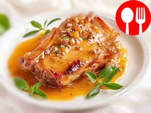 Juicy pork with apricot sauce