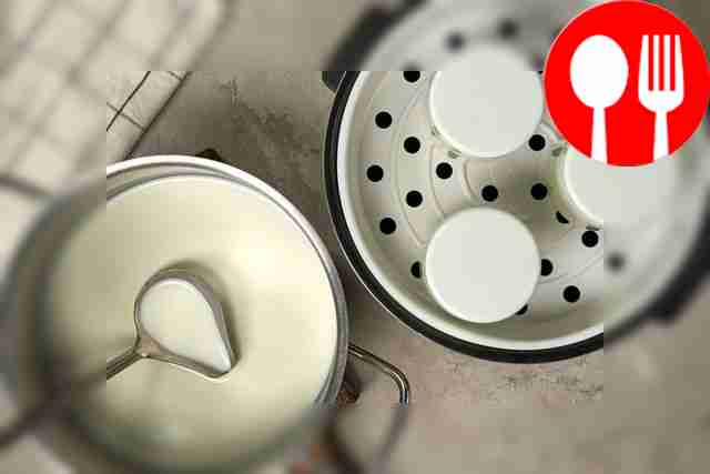 Place the yogurt in a steamer. Pour water into...