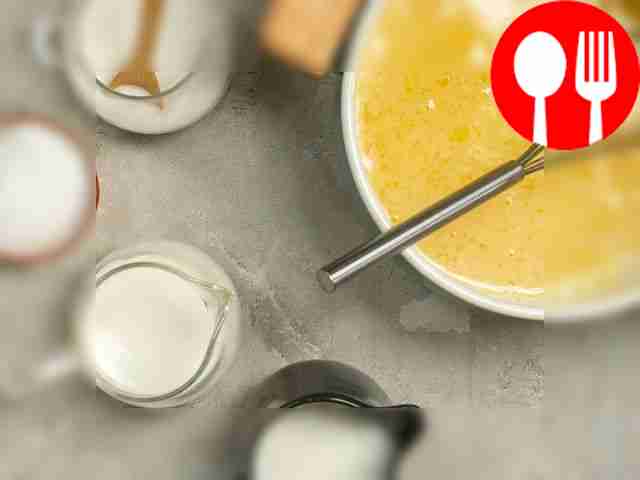 Beat the yolks and heat the milk and cream....