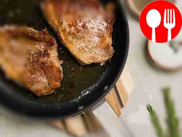 Fry the steaks. Place the frying pan over high...