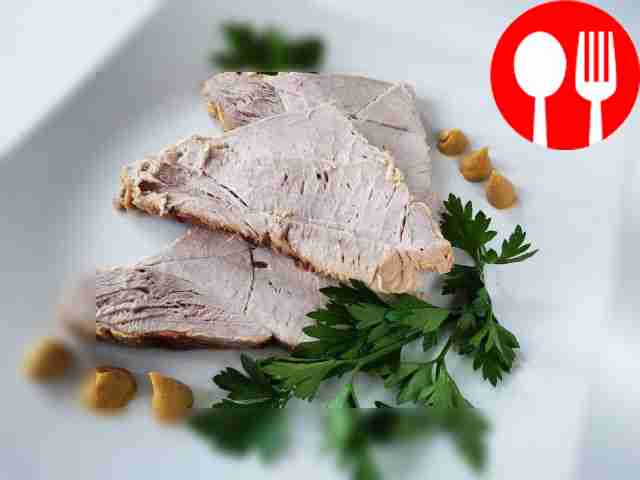 Baked pork with mayonnaise and mustard