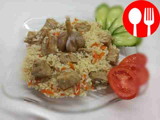 Crumbly pilaf in a frying pan